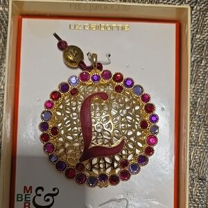 Liz Claiborne Gold Brooch with Red and Purple Accents
